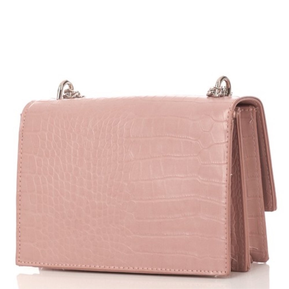 "Emily" Pink Croc Embossed Handbag - Picture 2 of 8